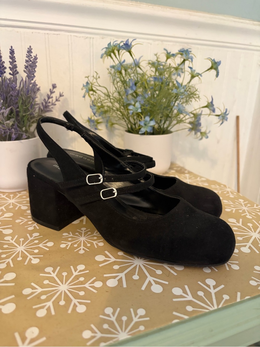 Steve Madden Black Suede Double-Strap Slingback Block Heels